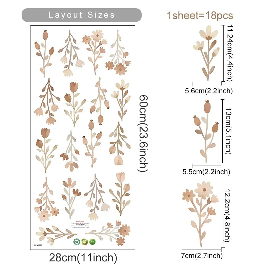 Boho Floral Wall Decals — Removable, Nursery-Safe