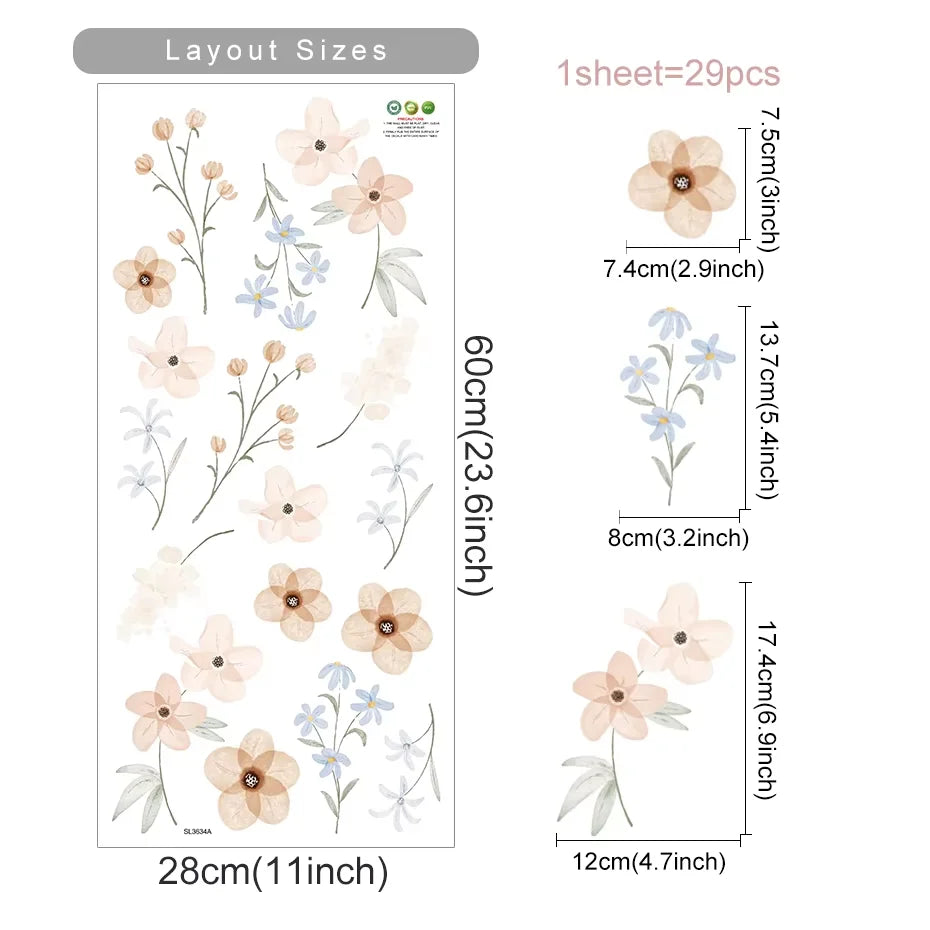 Boho Floral Wall Decals — Removable, Nursery-Safe